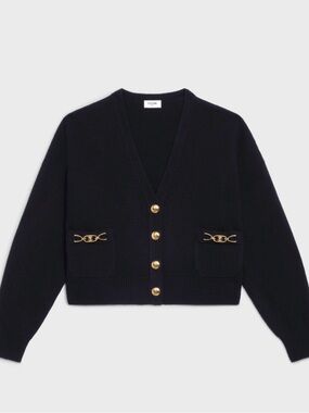 Celine Black V-Neck Cardigan with Gold Buttons